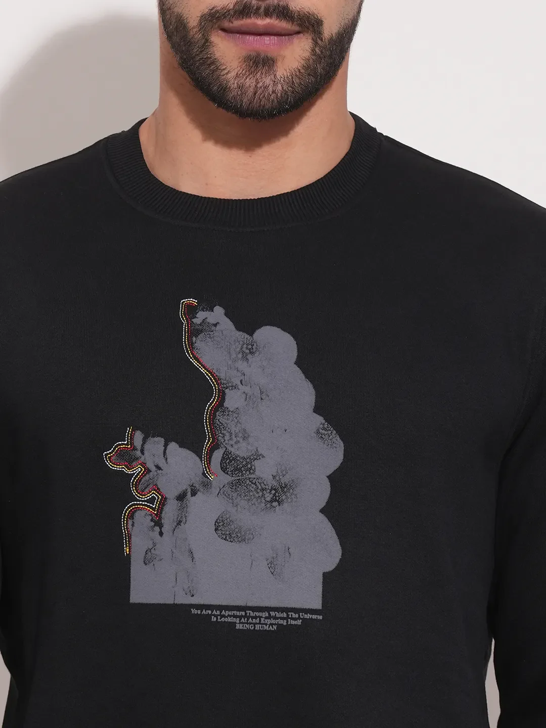 Black Regular Fit Round Neck Men's Sweatshirt by Being Human Clothing - Image 5