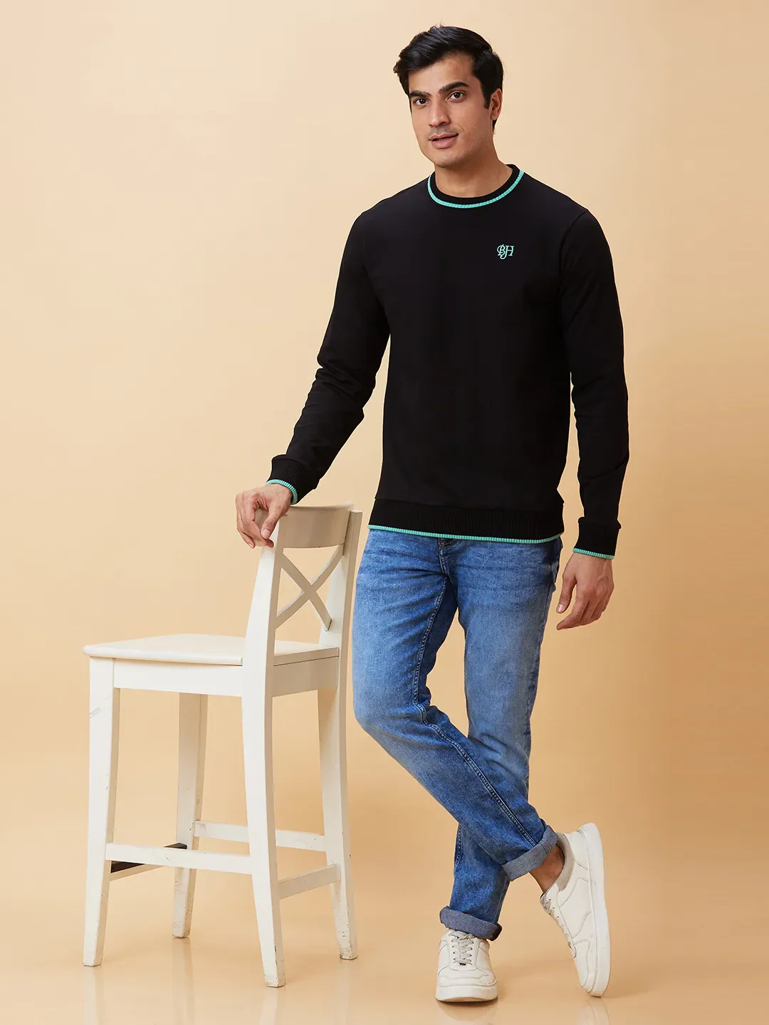 Black Regular Fit Round Neck Long Sleeves Men's Sweatshirt by Being Human Clothing - Image 6