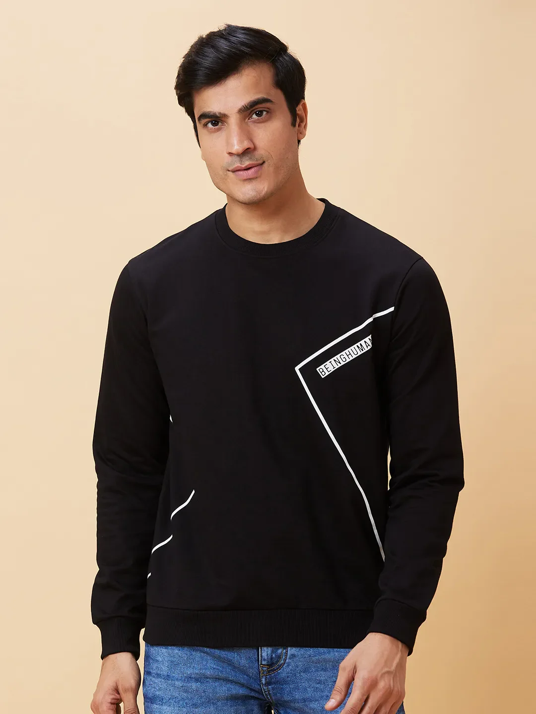 Black Regular Fit Round Neck Long Sleeves Men's Sweatshirt by Being Human Clothing
