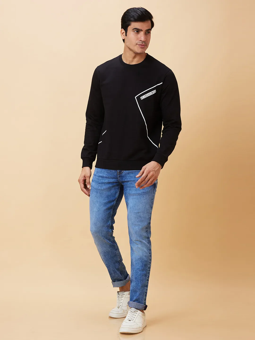 Black Regular Fit Round Neck Long Sleeves Men's Sweatshirt by Being Human Clothing - Image 2