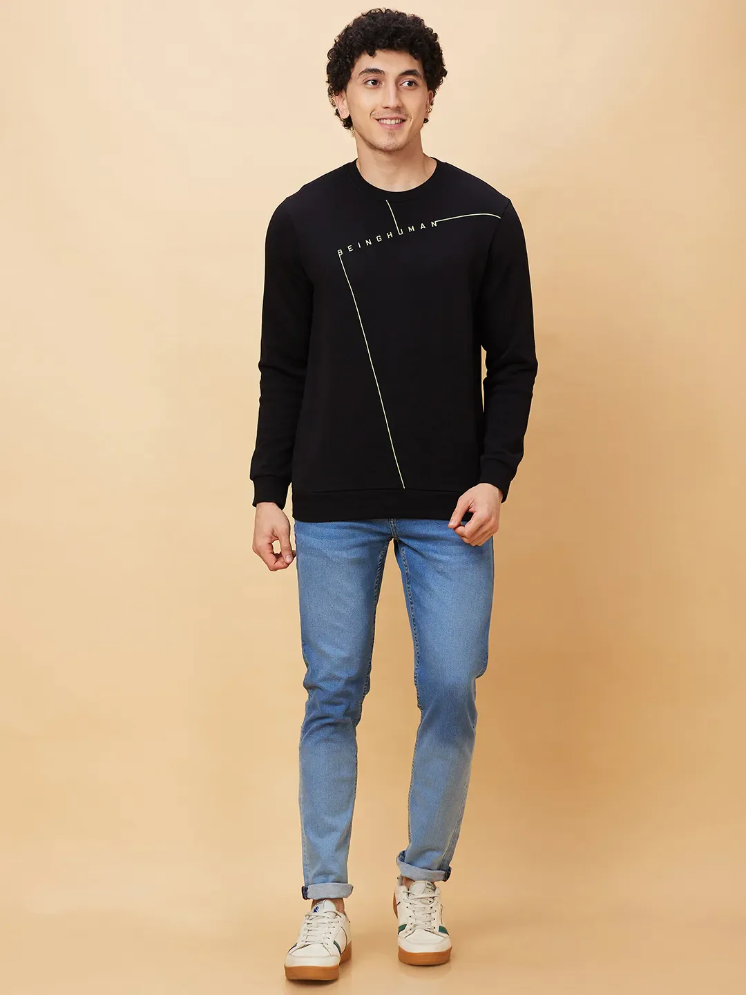 Black Regular Fit Round Neck Long Sleeves Men's Sweatshirt by Being Human Clothing - Image 2