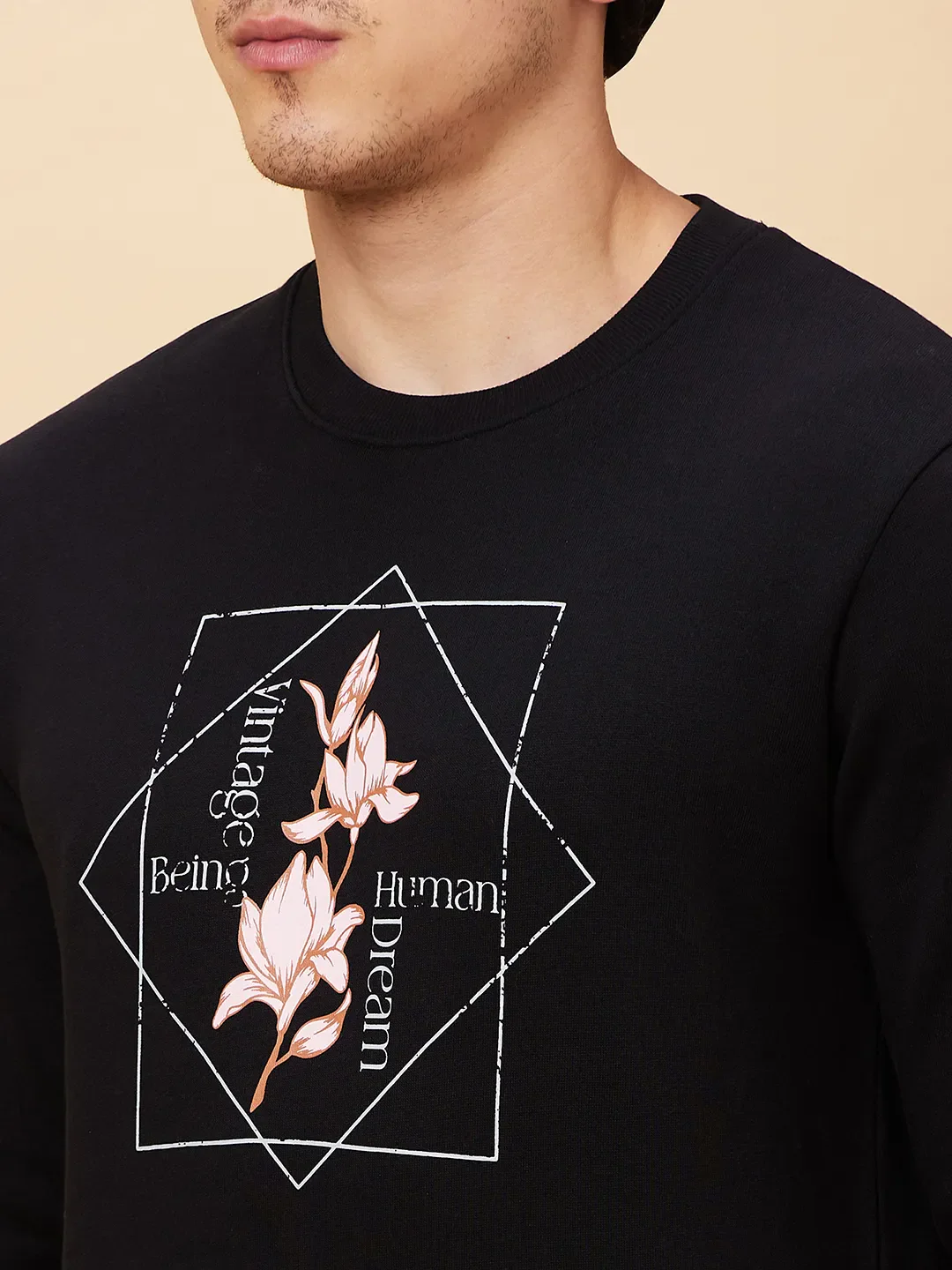 Black Regular Fit Round Neck Long Sleeves Men's Sweatshirt by Being Human Clothing - Image 2