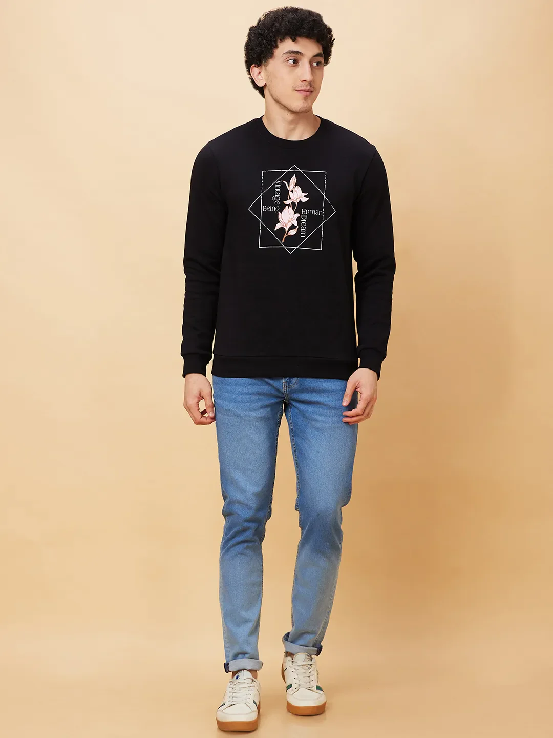 Black Regular Fit Round Neck Long Sleeves Men's Sweatshirt by Being Human Clothing - Image 5