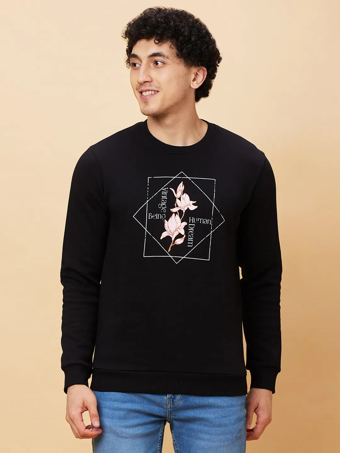 Black Regular Fit Round Neck Long Sleeves Men's Sweatshirt by Being Human Clothing - Image 6