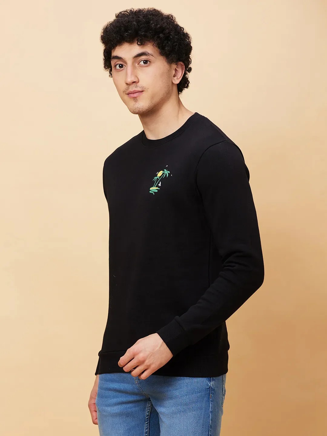 Black Regular Fit Round Neck Long Sleeves Men's Sweatshirt by Being Human Clothing - Image 4