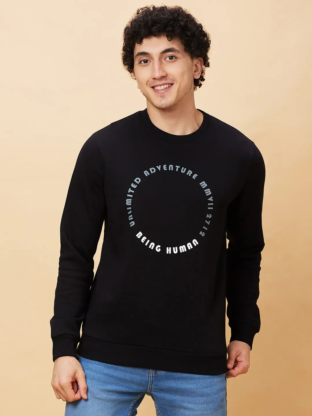 Black Regular Fit Round Neck Long Sleeves Men's Sweatshirt by Being Human Clothing