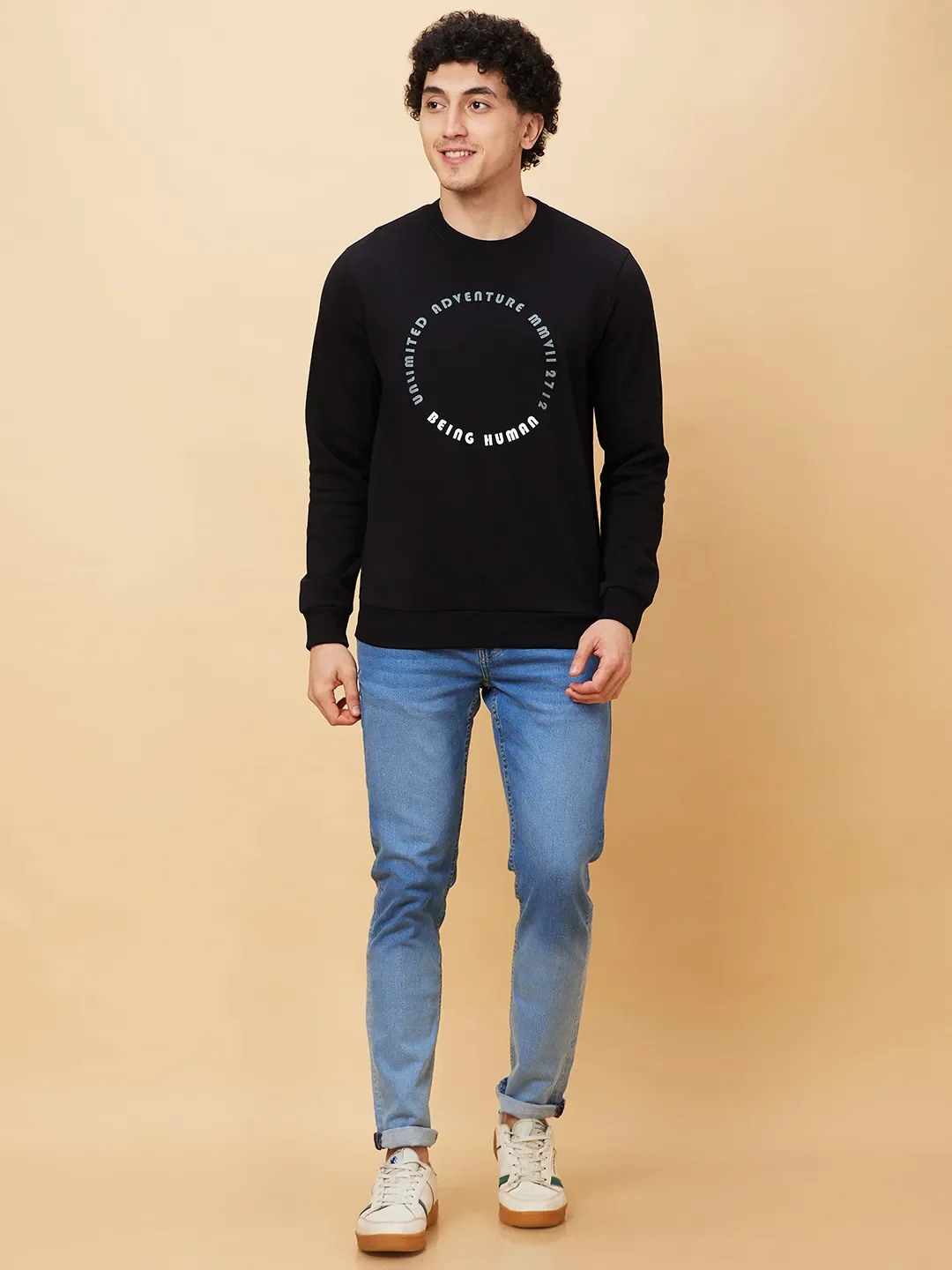 Black Regular Fit Round Neck Long Sleeves Men's Sweatshirt by Being Human Clothing - Image 2