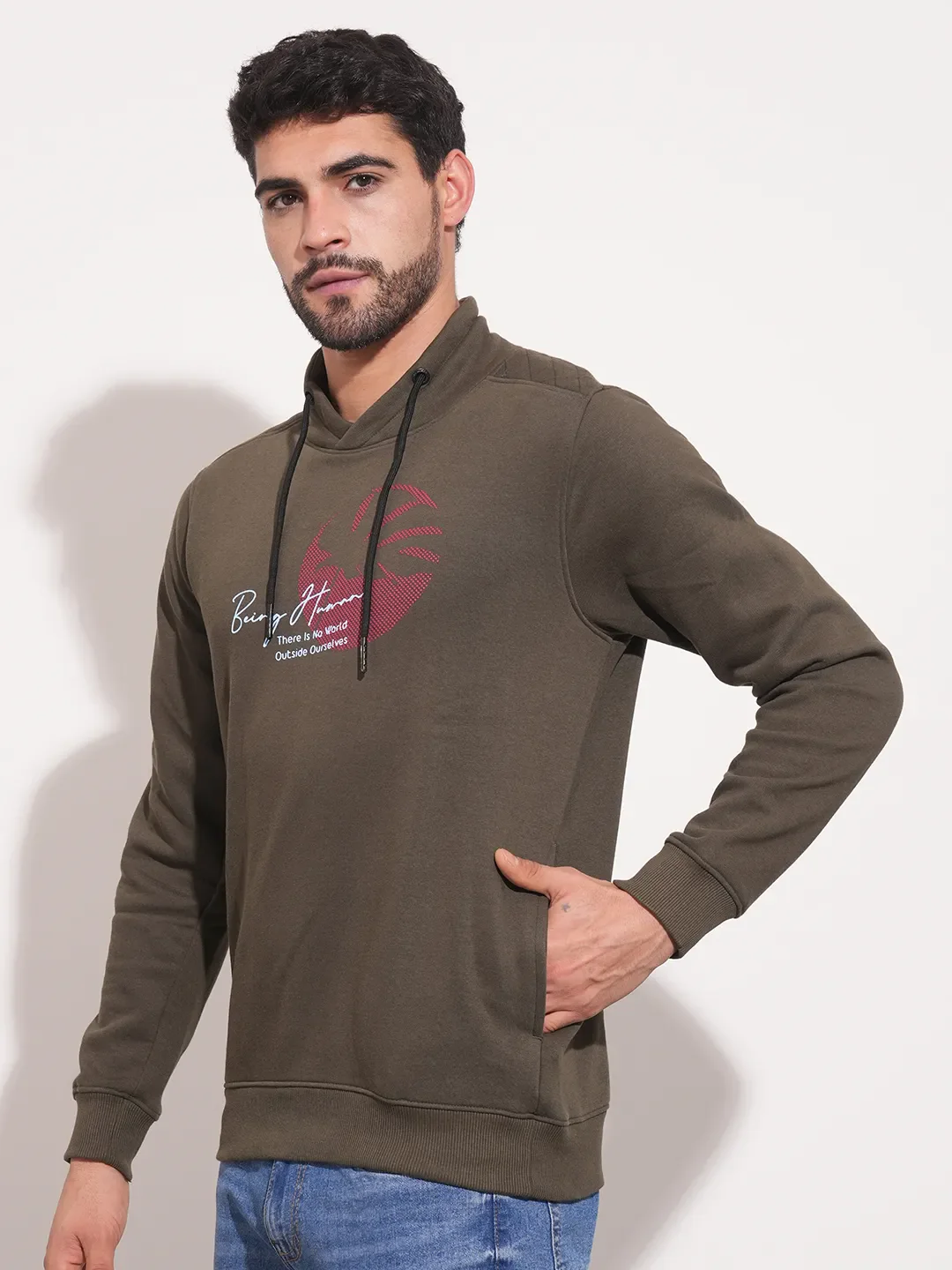 Green Regular Fit Round Neck Long Sleeves Men's Sweatshirt by Being Human Clothing - Image 4
