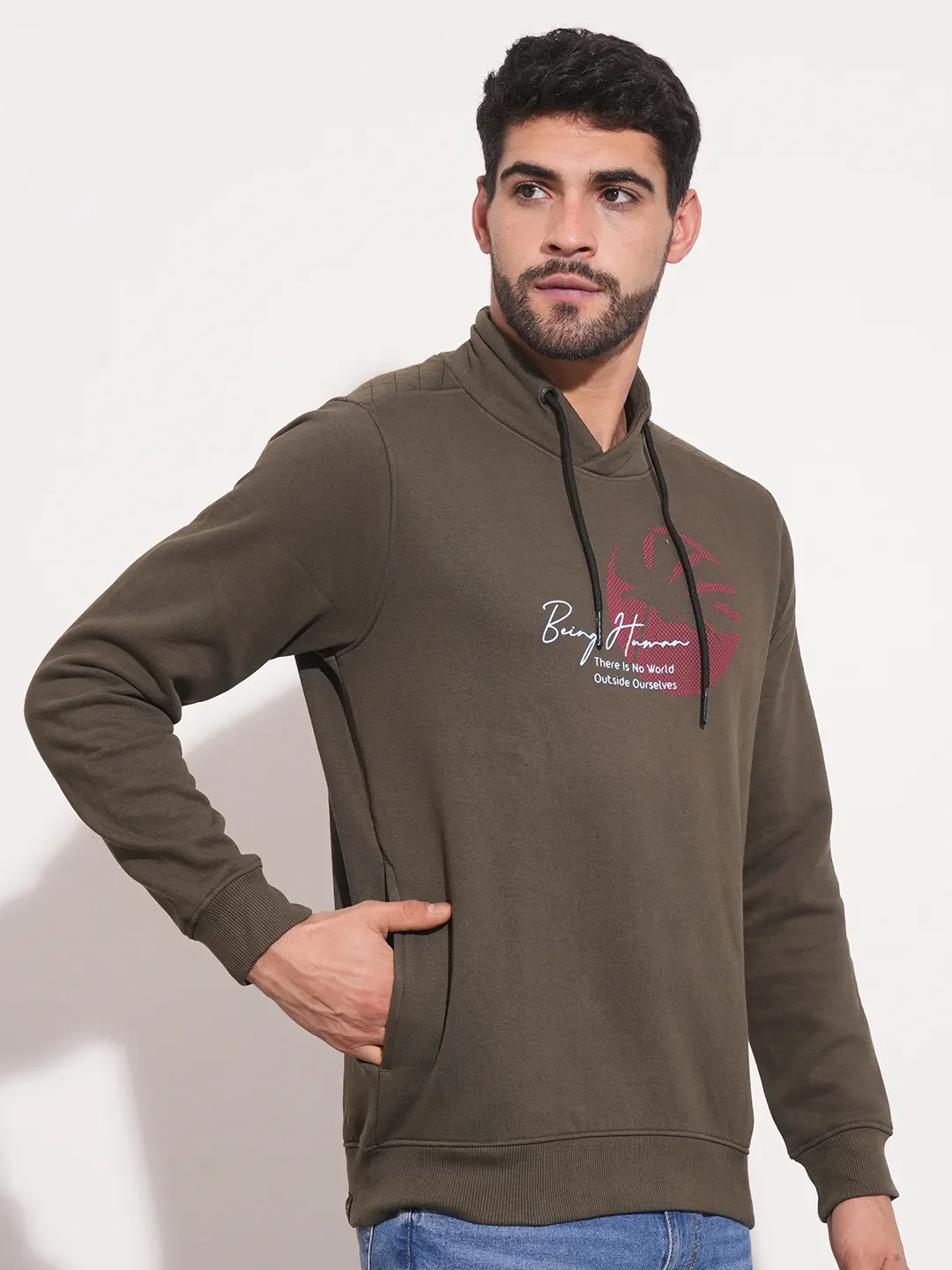 Green Regular Fit Round Neck Long Sleeves Men's Sweatshirt by Being Human Clothing - Image 7