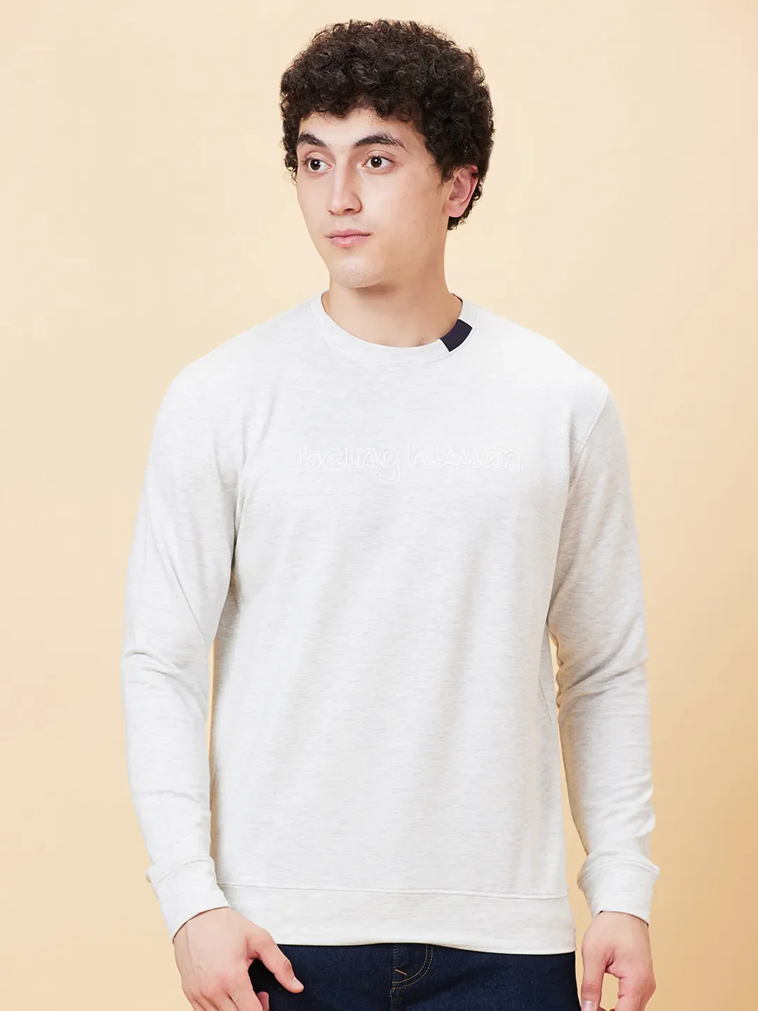 Beige Regular Fit Round Neck Long Sleeves Men's Sweatshirt by Being Human Clothing