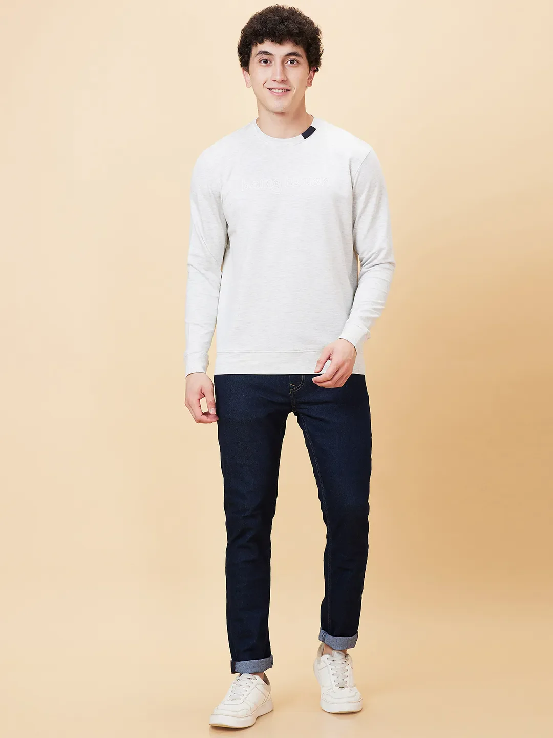 Beige Regular Fit Round Neck Long Sleeves Men's Sweatshirt by Being Human Clothing - Image 2