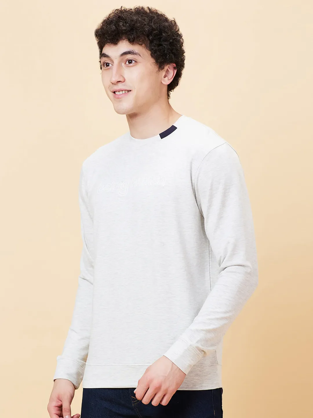 Beige Regular Fit Round Neck Long Sleeves Men's Sweatshirt by Being Human Clothing - Image 4