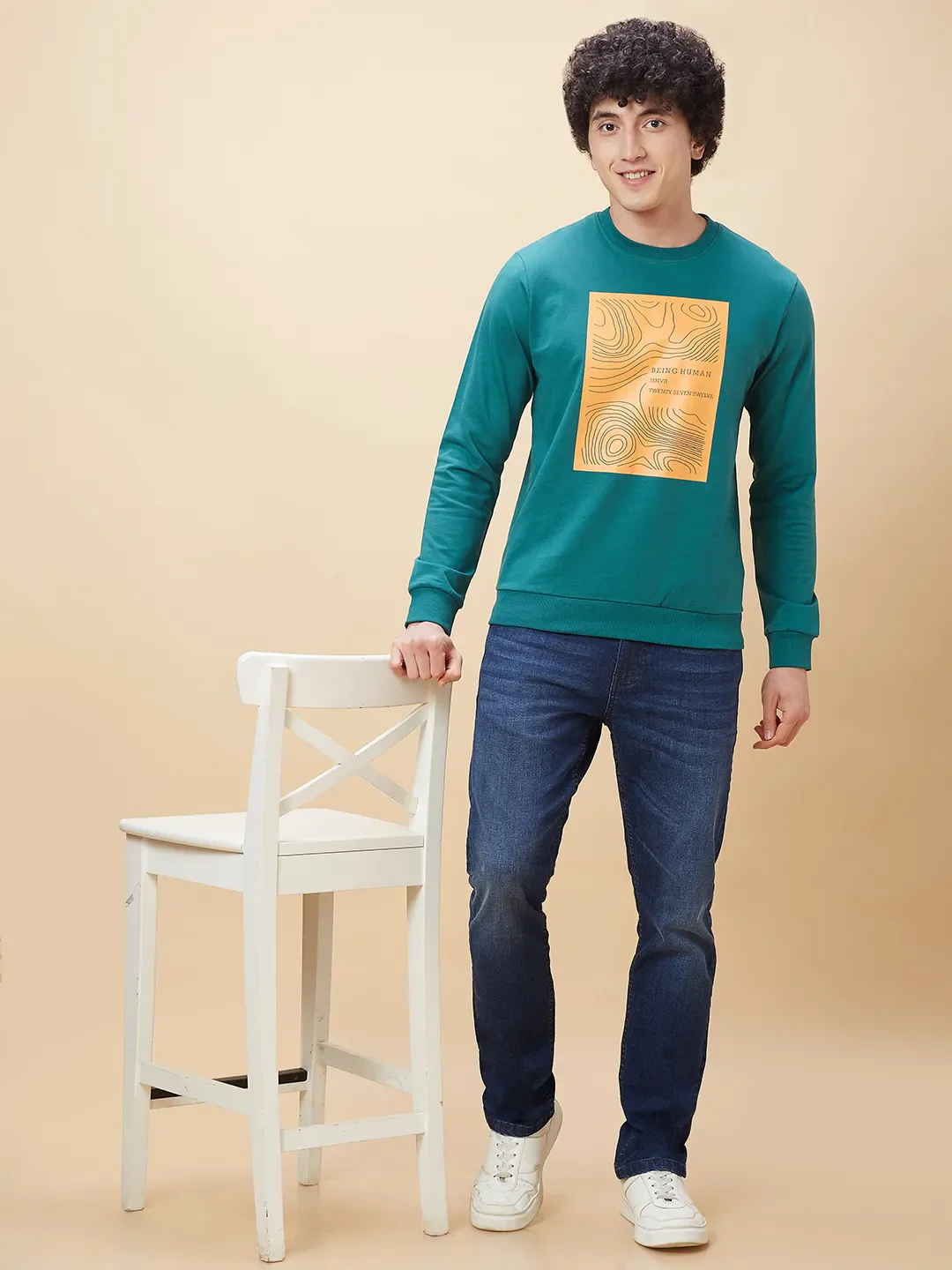 Green Regular Fit Round Neck Long Sleeves Men's Sweatshirt by Being Human Clothing - Image 6