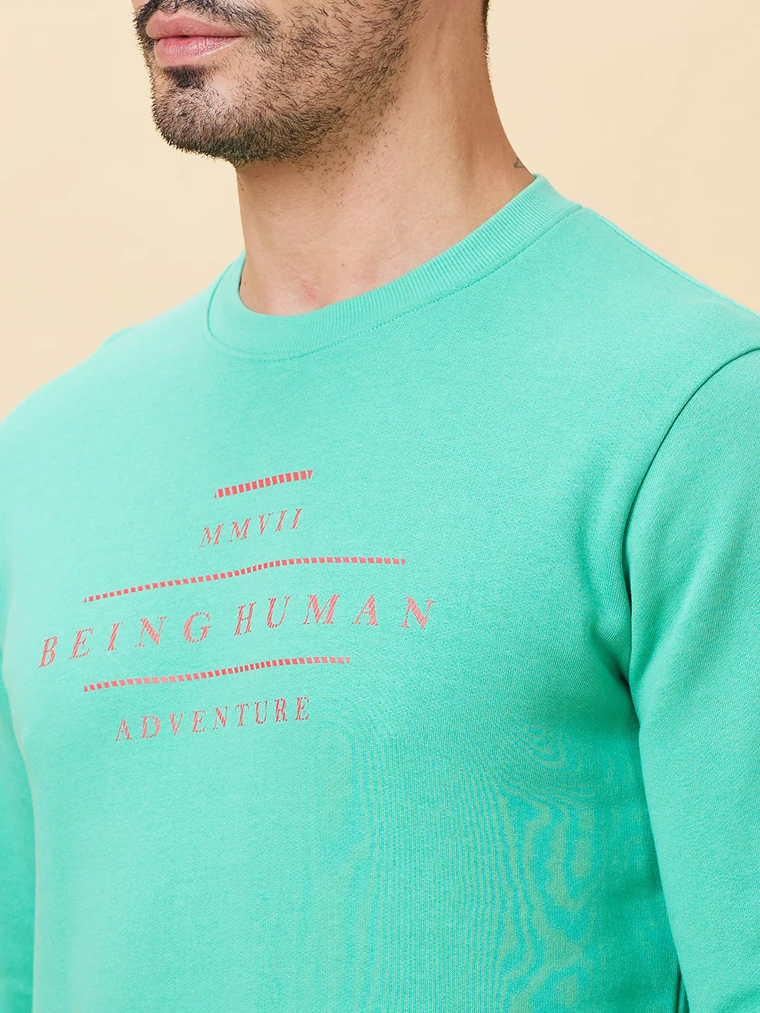 Green Regular Fit Round Neck Long Sleeves Men's Sweatshirt by Being Human Clothing - Image 6
