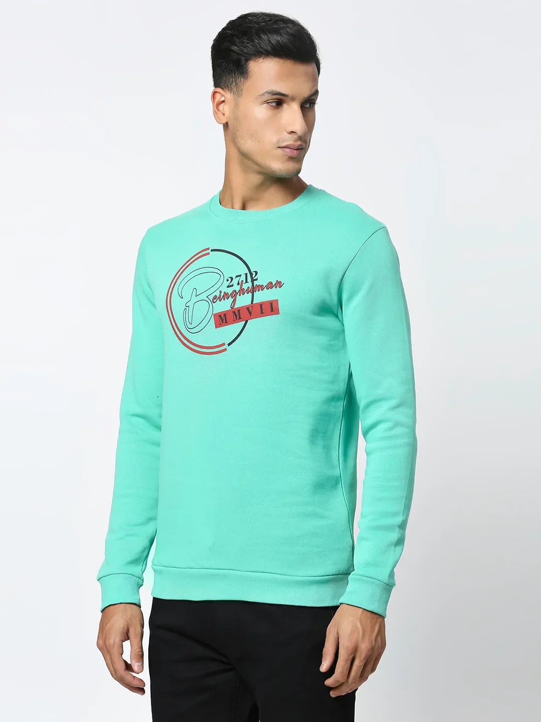 Green Regular Fit Round Neck Long Sleeves Men's Sweatshirt by Being Human Clothing - Image 2