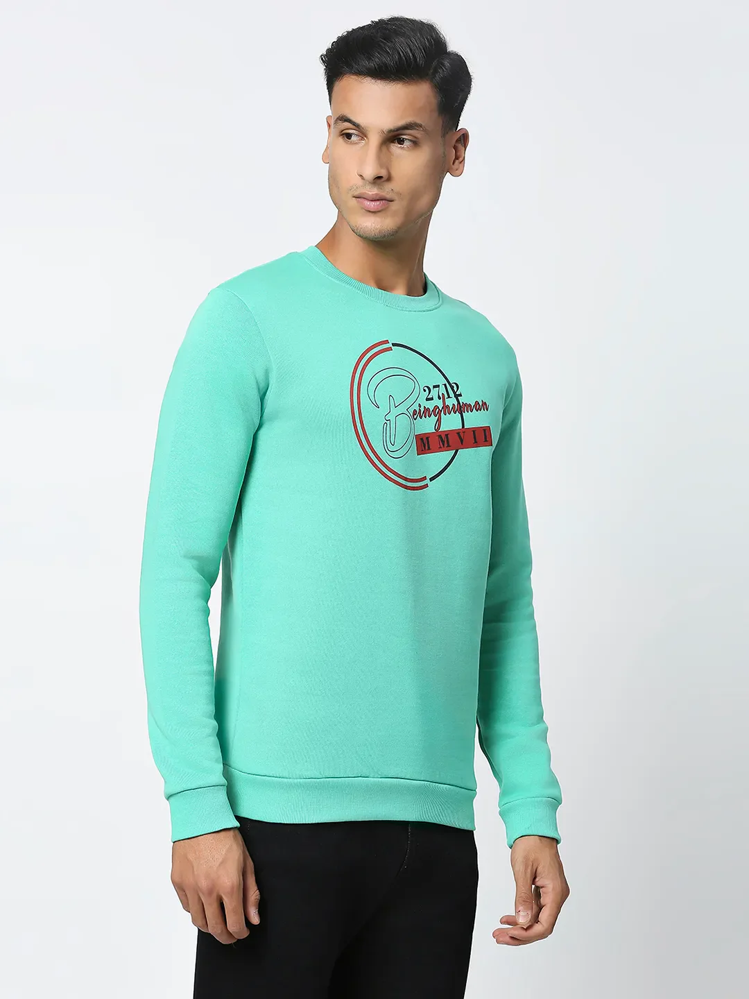 Green Regular Fit Round Neck Long Sleeves Men's Sweatshirt by Being Human Clothing - Image 3