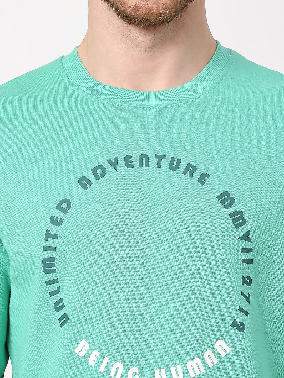 Green Regular Fit Round Neck Long Sleeves Men's Sweatshirt by Being Human Clothing - Image 3
