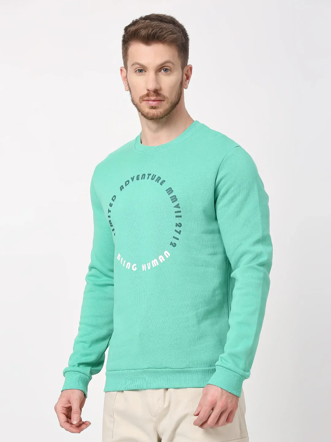 Green Regular Fit Round Neck Long Sleeves Men's Sweatshirt by Being Human Clothing - Image 6