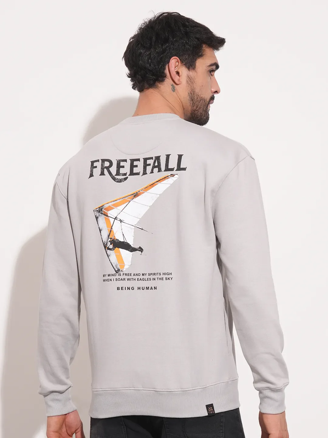 Grey Regular Fit Round Neck Long Sleeves Men's Sweatshirt by Being Human Clothing - Image 3