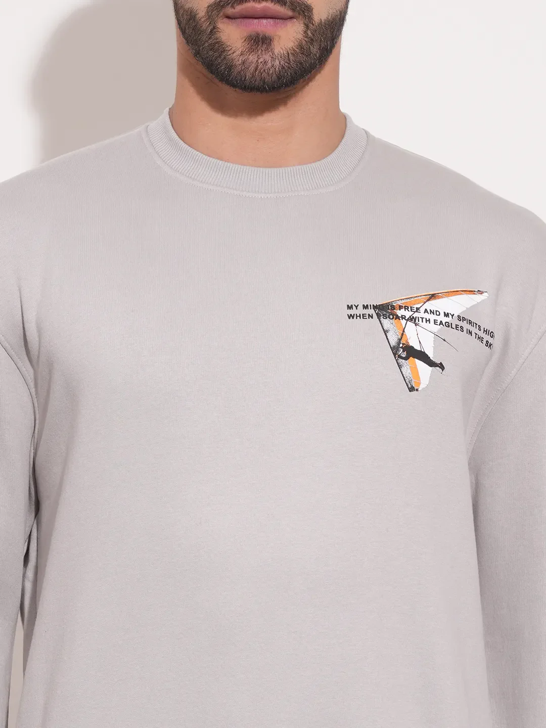 Grey Regular Fit Round Neck Long Sleeves Men's Sweatshirt by Being Human Clothing - Image 5