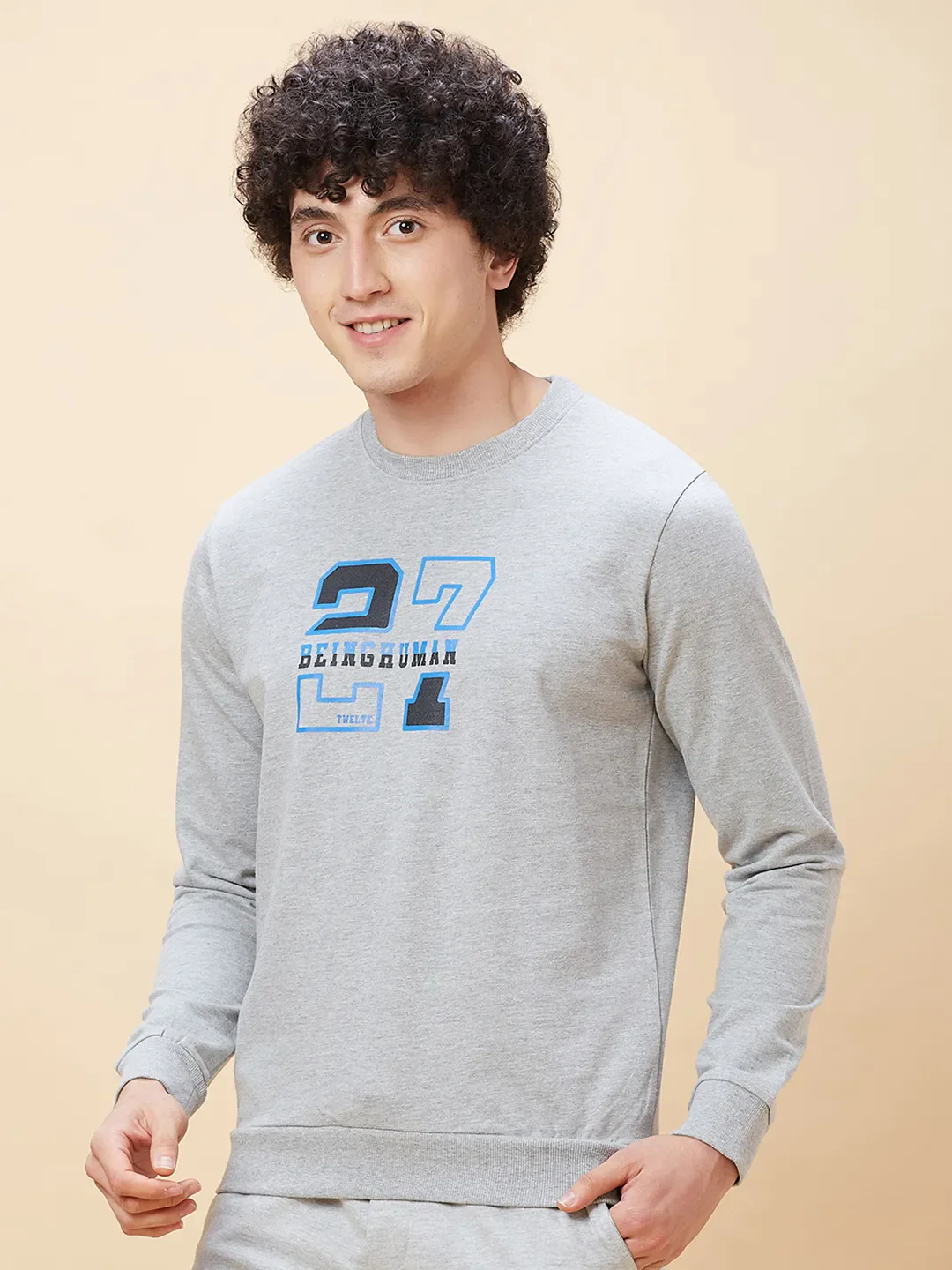 Grey Regular Fit Round Neck Long Sleeves Men's Sweatshirt by Being Human Clothing - Image 4
