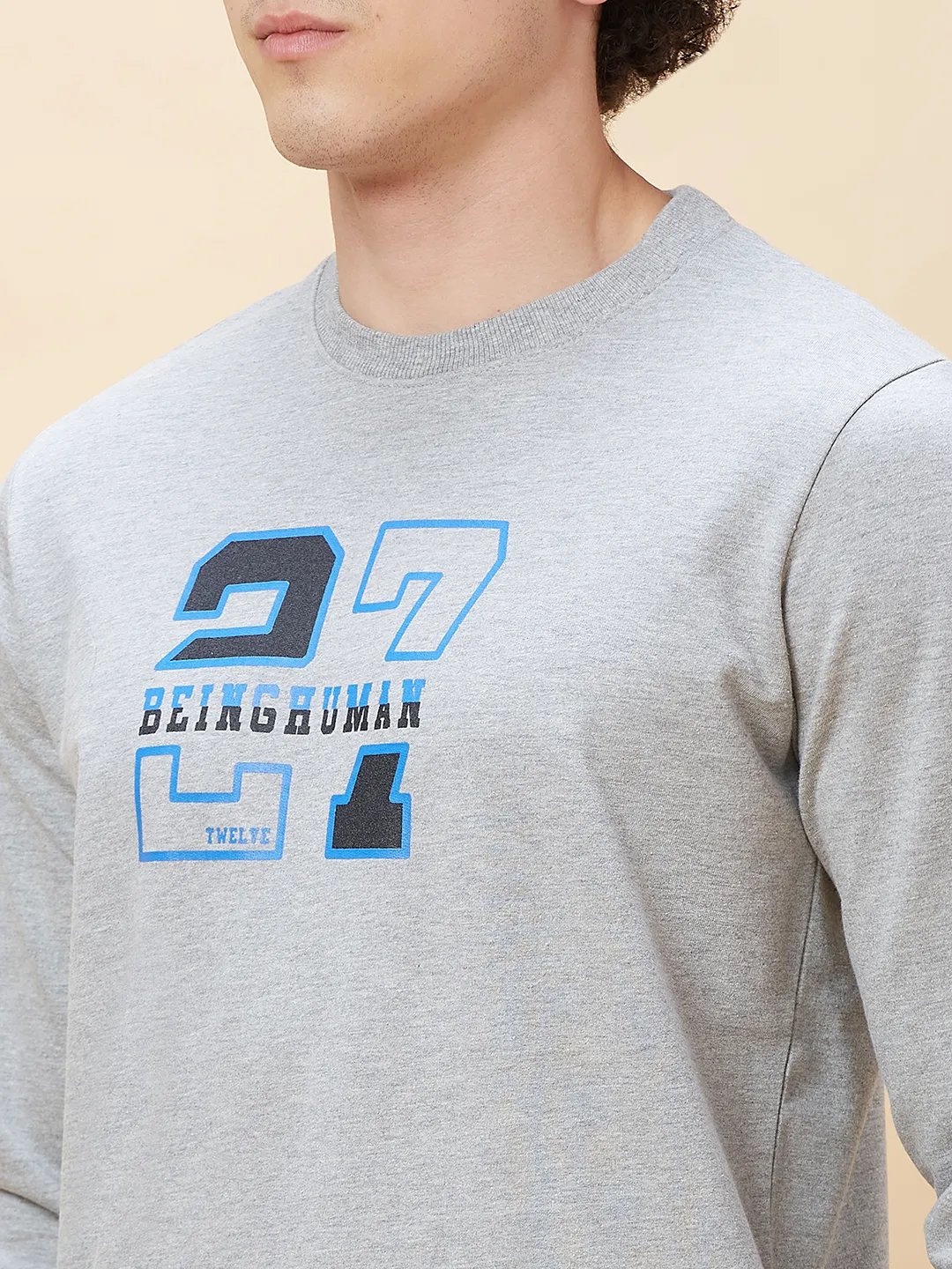 Grey Regular Fit Round Neck Long Sleeves Men's Sweatshirt by Being Human Clothing - Image 5