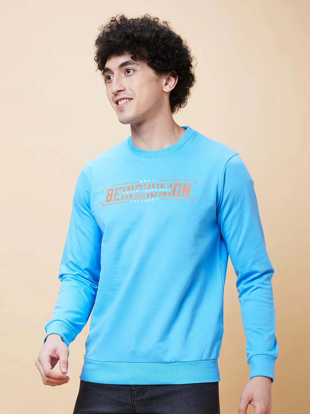 Blue Regular Fit Round Neck Long Sleeves Men's Sweatshirt by Being Human Clothing - Image 3