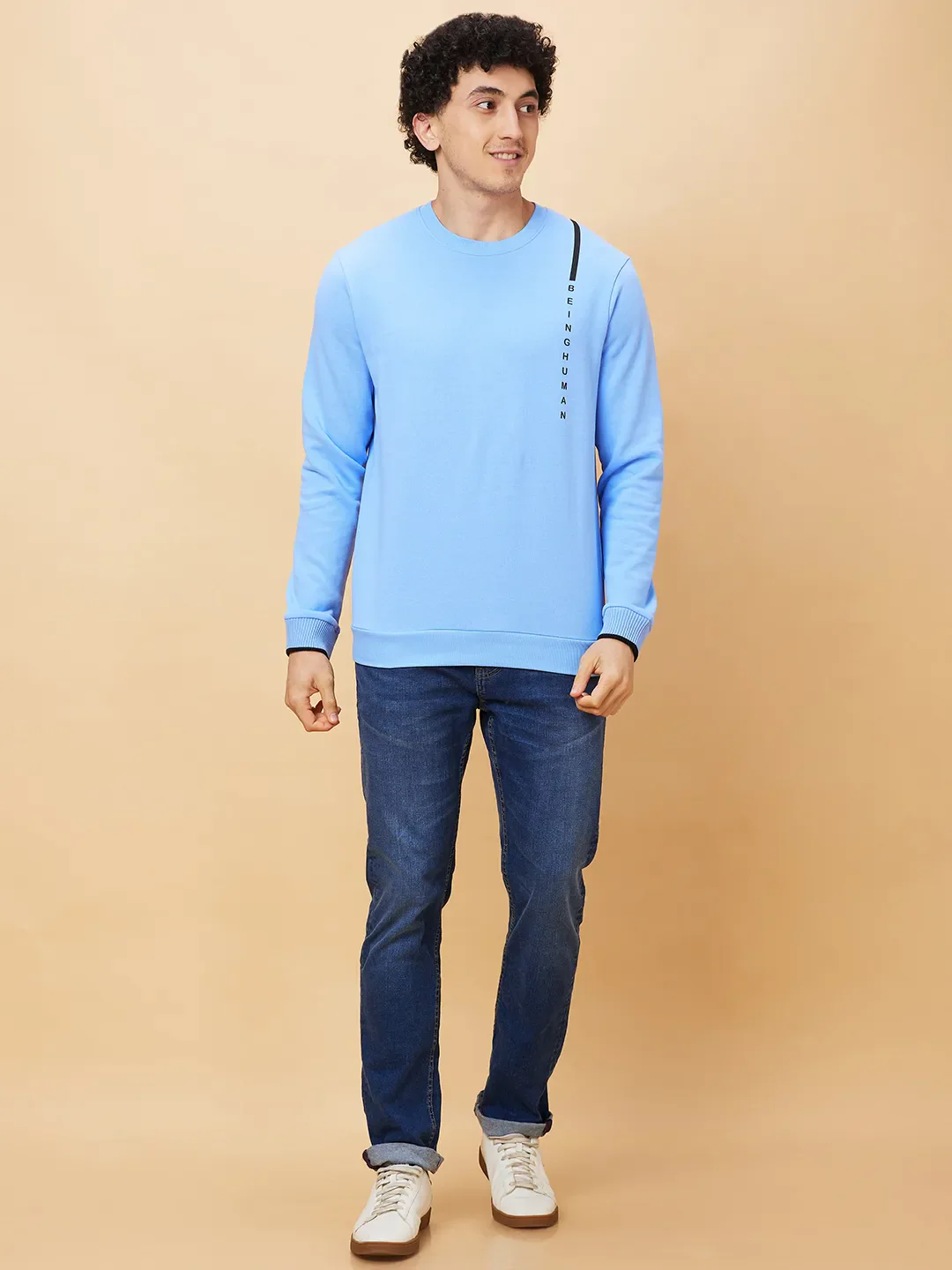 Blue Regular Fit Round Neck Long Sleeves Men's Sweatshirt by Being Human Clothing - Image 2