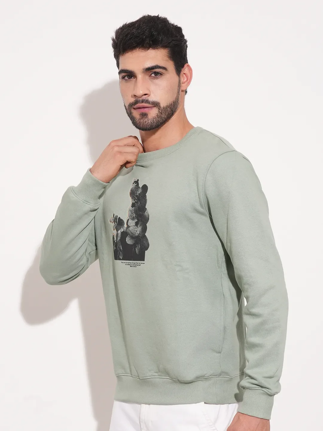 Green Regular Fit Round Neck Long Sleeves Men's Sweatshirt by Being Human Clothing - Image 4