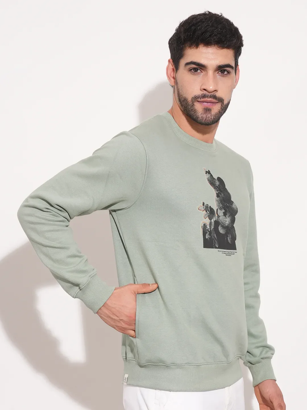 Green Regular Fit Round Neck Long Sleeves Men's Sweatshirt by Being Human Clothing - Image 6