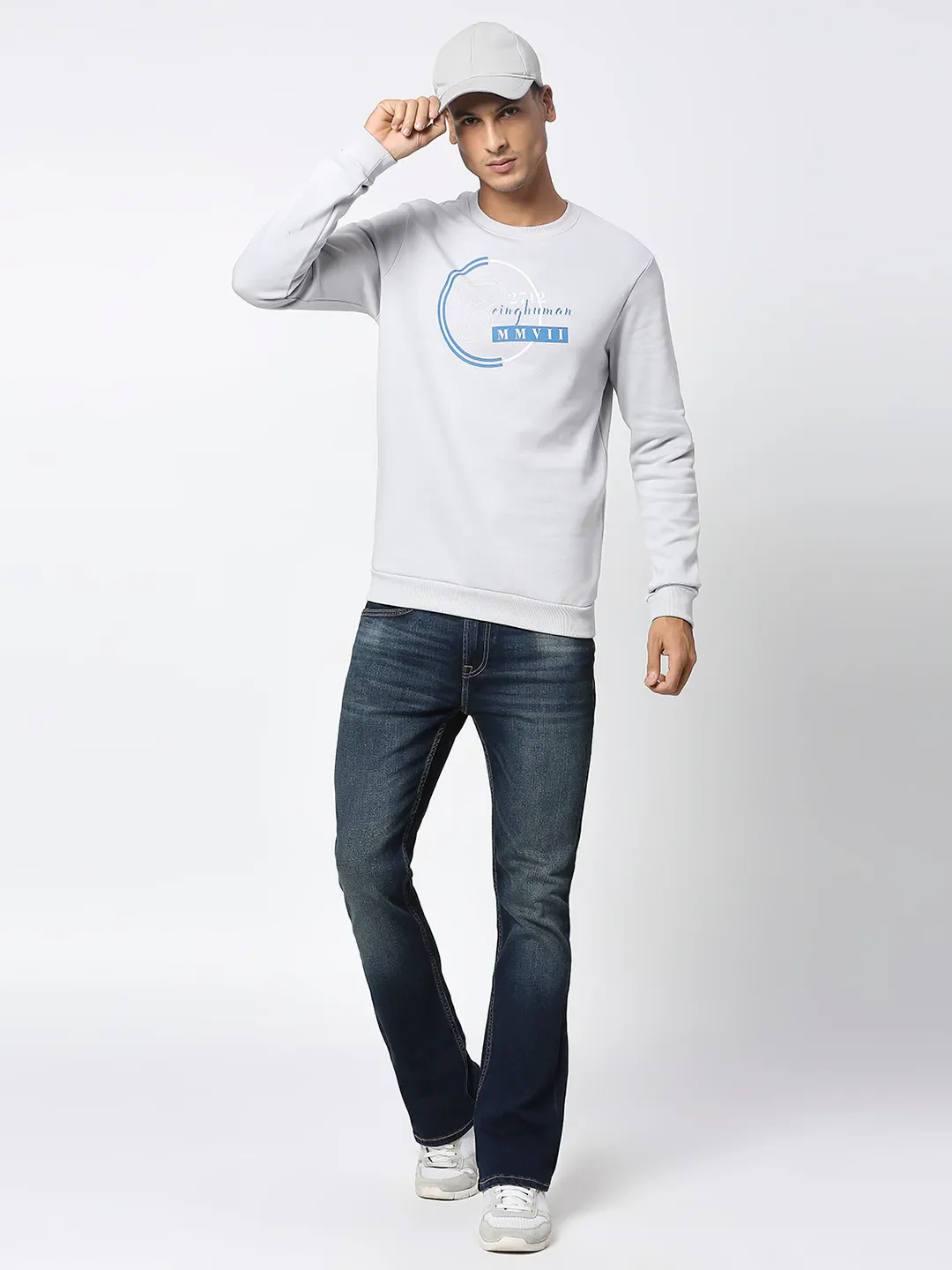 Grey Regular Fit Round Neck Long Sleeves Men's Sweatshirt by Being Human Clothing - Image 6