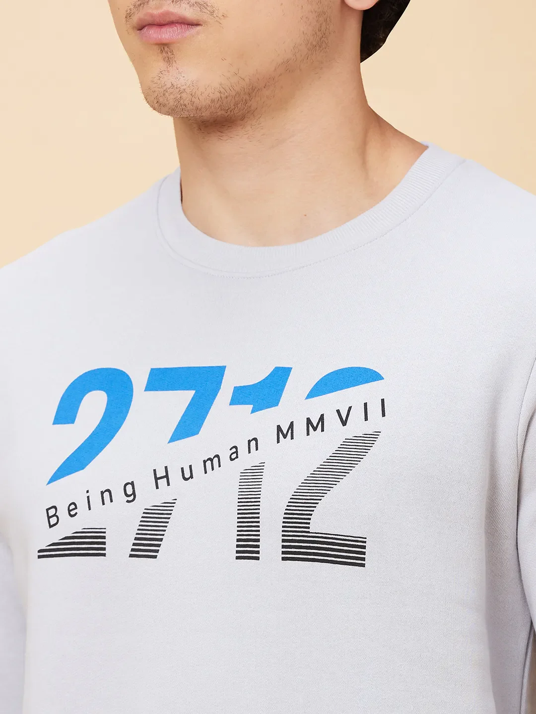 Grey Regular Fit Round Neck Long Sleeves Men's Sweatshirt by Being Human Clothing - Image 6