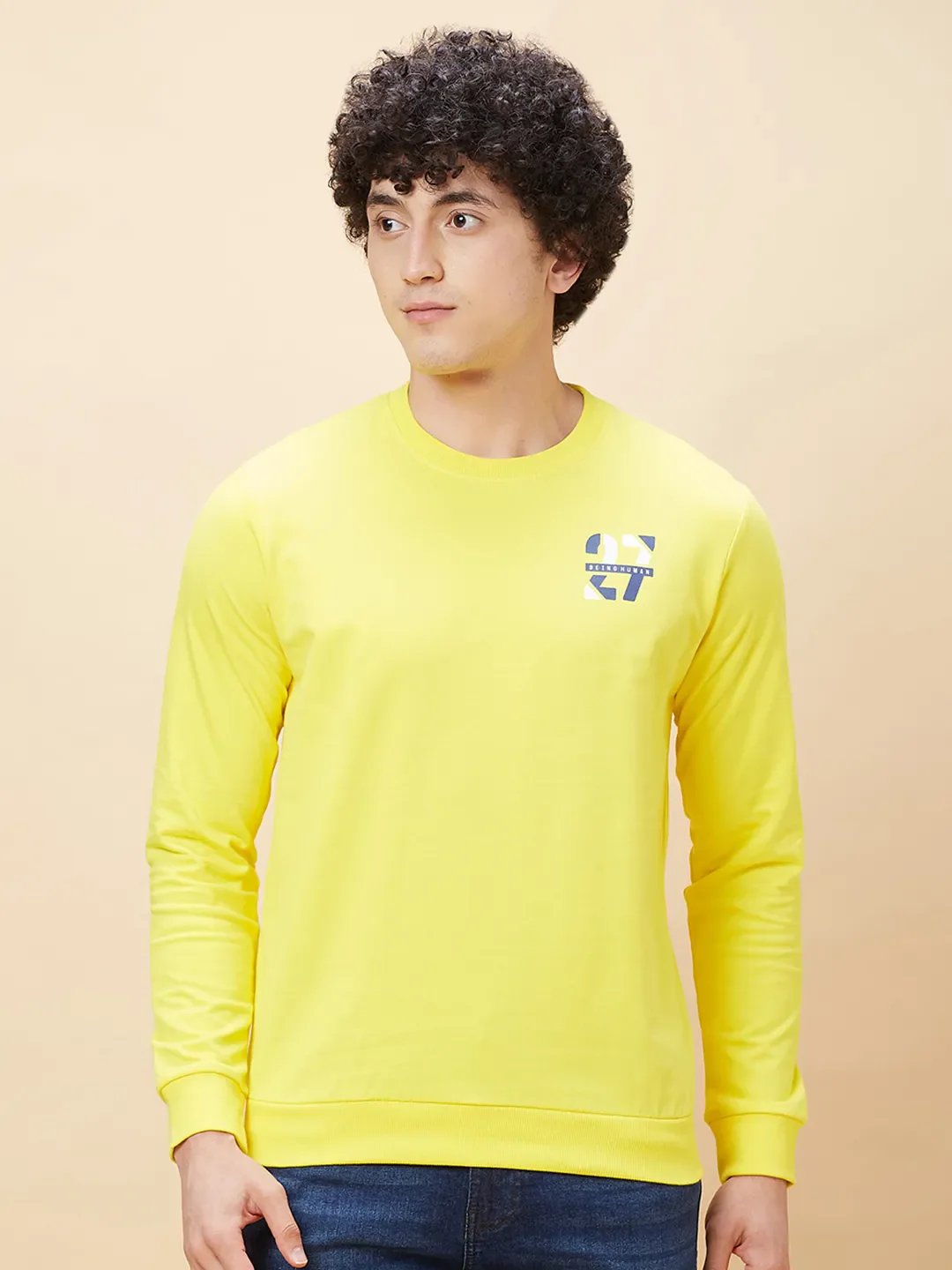 Yellow Regular Fit Round Neck Long Sleeves Men's Sweatshirt by Being Human Clothing