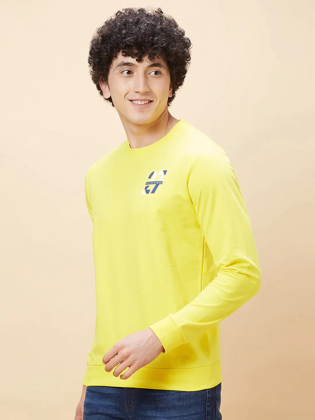 Yellow Regular Fit Round Neck Long Sleeves Men's Sweatshirt by Being Human Clothing - Image 4