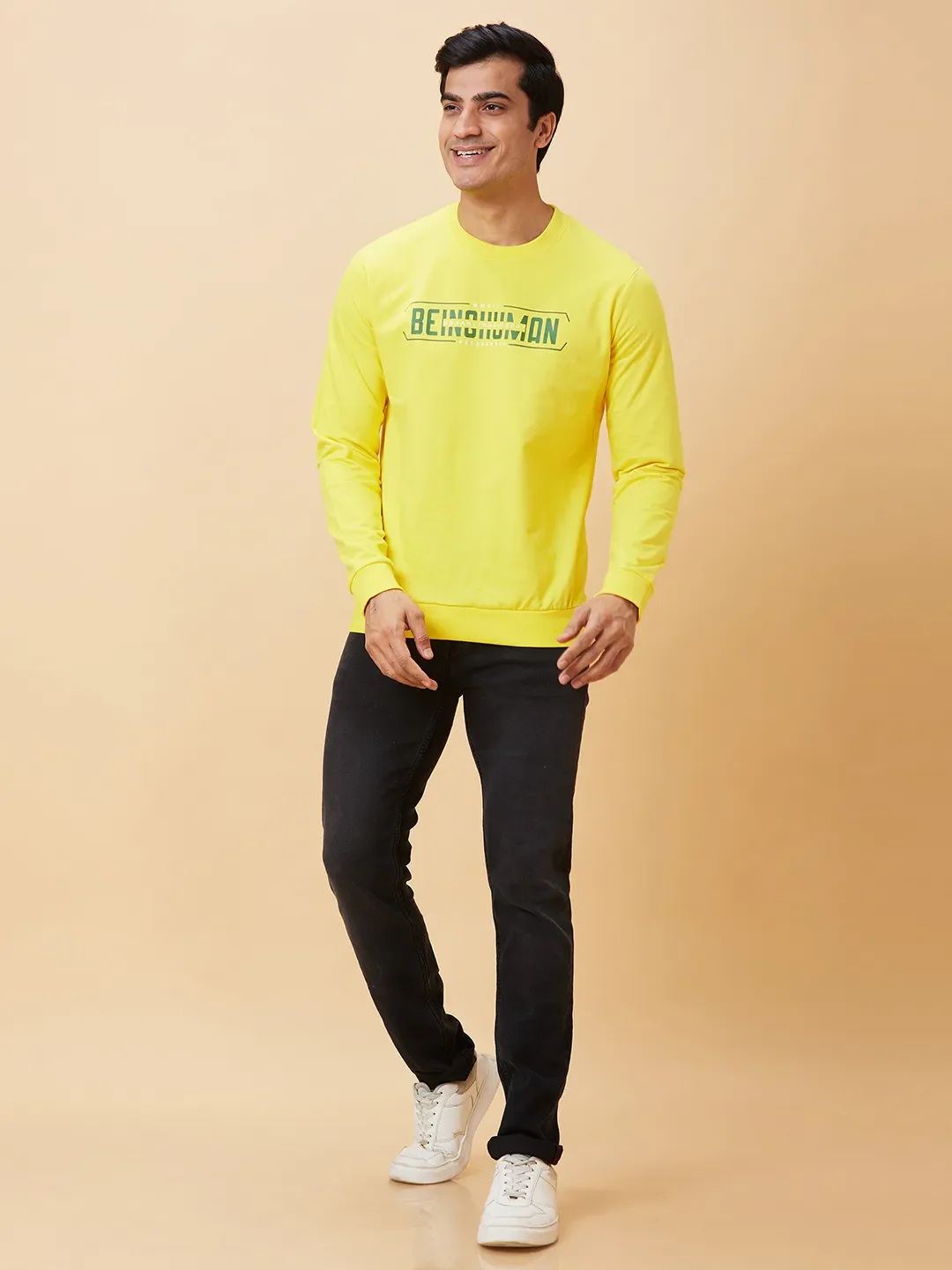Yellow Regular Fit Round Neck Long Sleeves Men's Sweatshirt by Being Human Clothing - Image 4