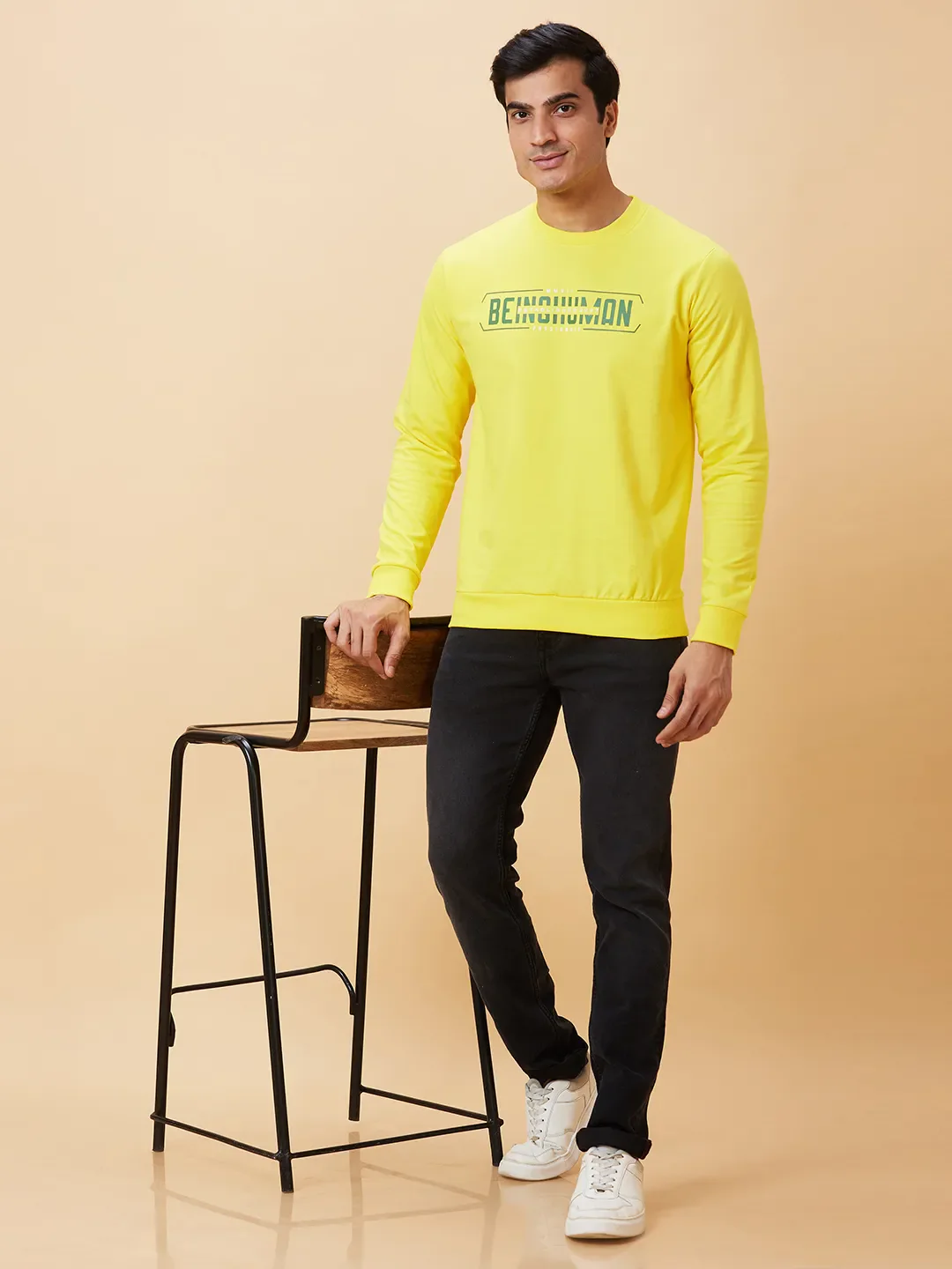 Yellow Regular Fit Round Neck Long Sleeves Men's Sweatshirt by Being Human Clothing - Image 5