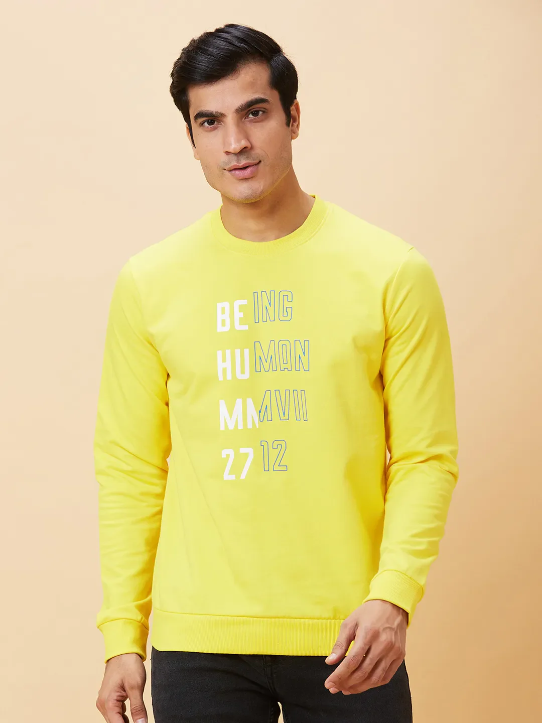 Yellow Regular Fit Round Neck Long Sleeves Men's Sweatshirt by Being Human Clothing