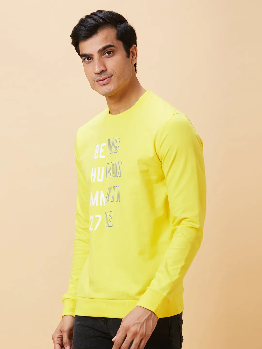 Yellow Regular Fit Round Neck Long Sleeves Men's Sweatshirt by Being Human Clothing - Image 2