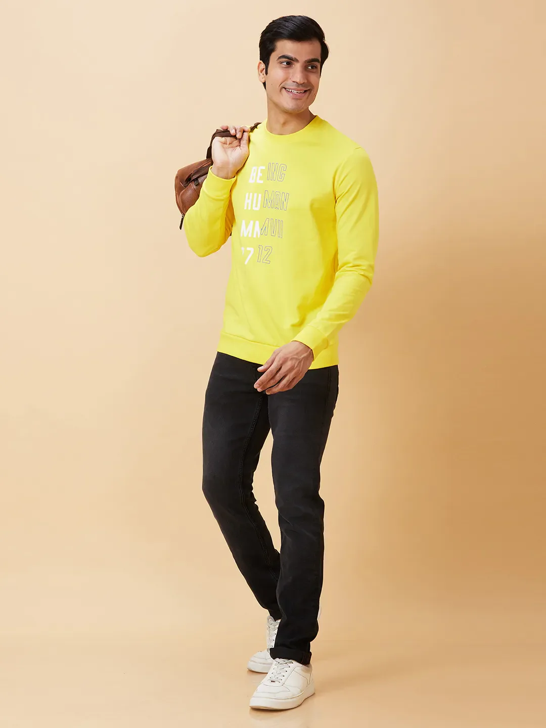 Yellow Regular Fit Round Neck Long Sleeves Men's Sweatshirt by Being Human Clothing - Image 5