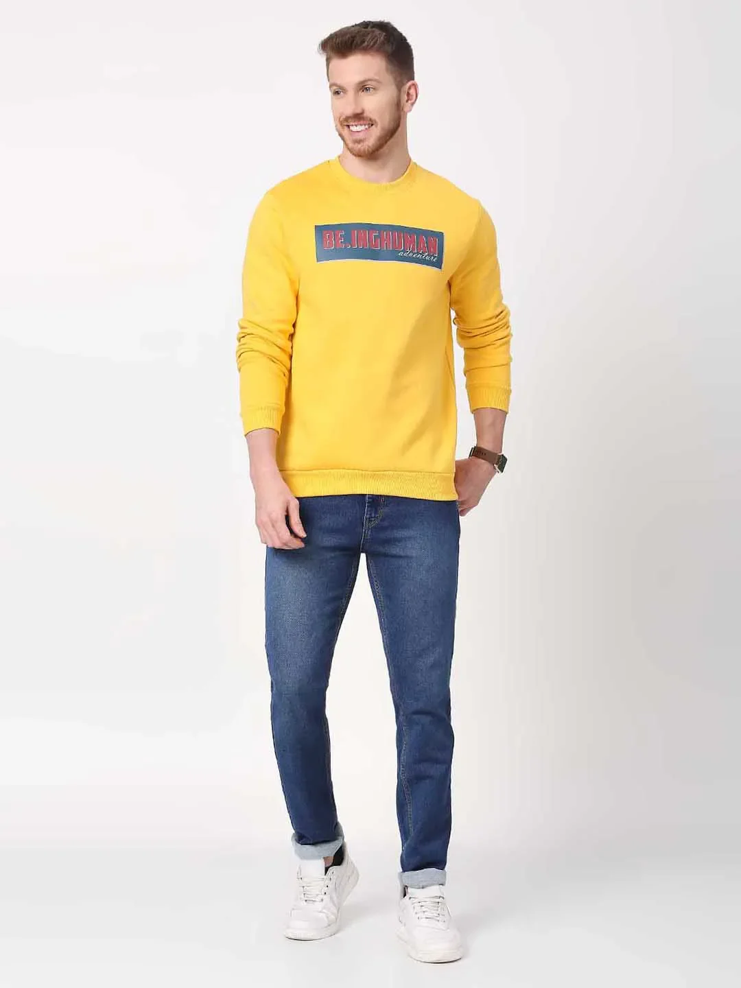 Mustard Regular Fit Men's Sweatshirt by Being Human Clothing - Image 6