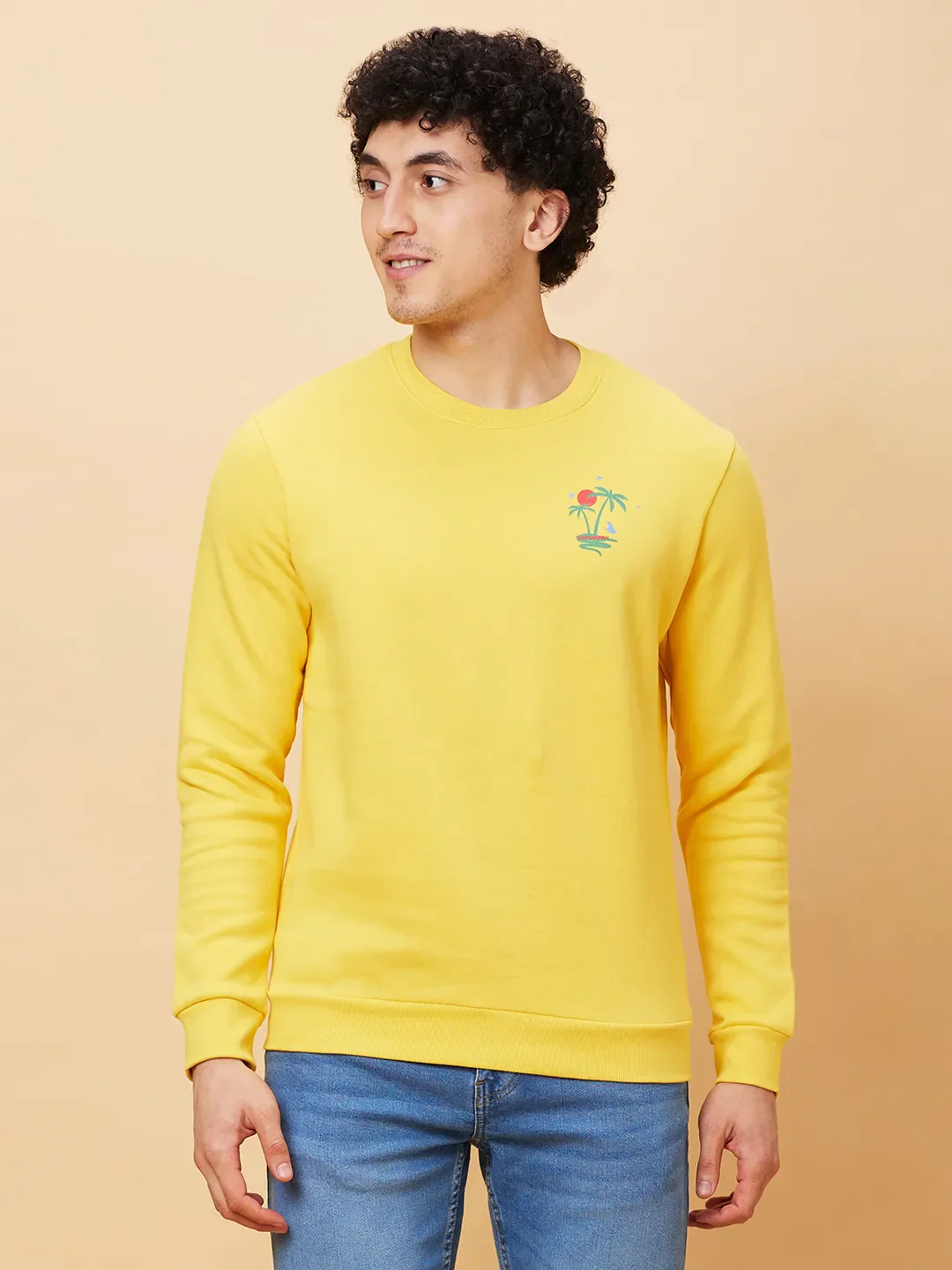 Yellow Regular Fit Round Neck Long Sleeves Men's Sweatshirt by Being Human Clothing