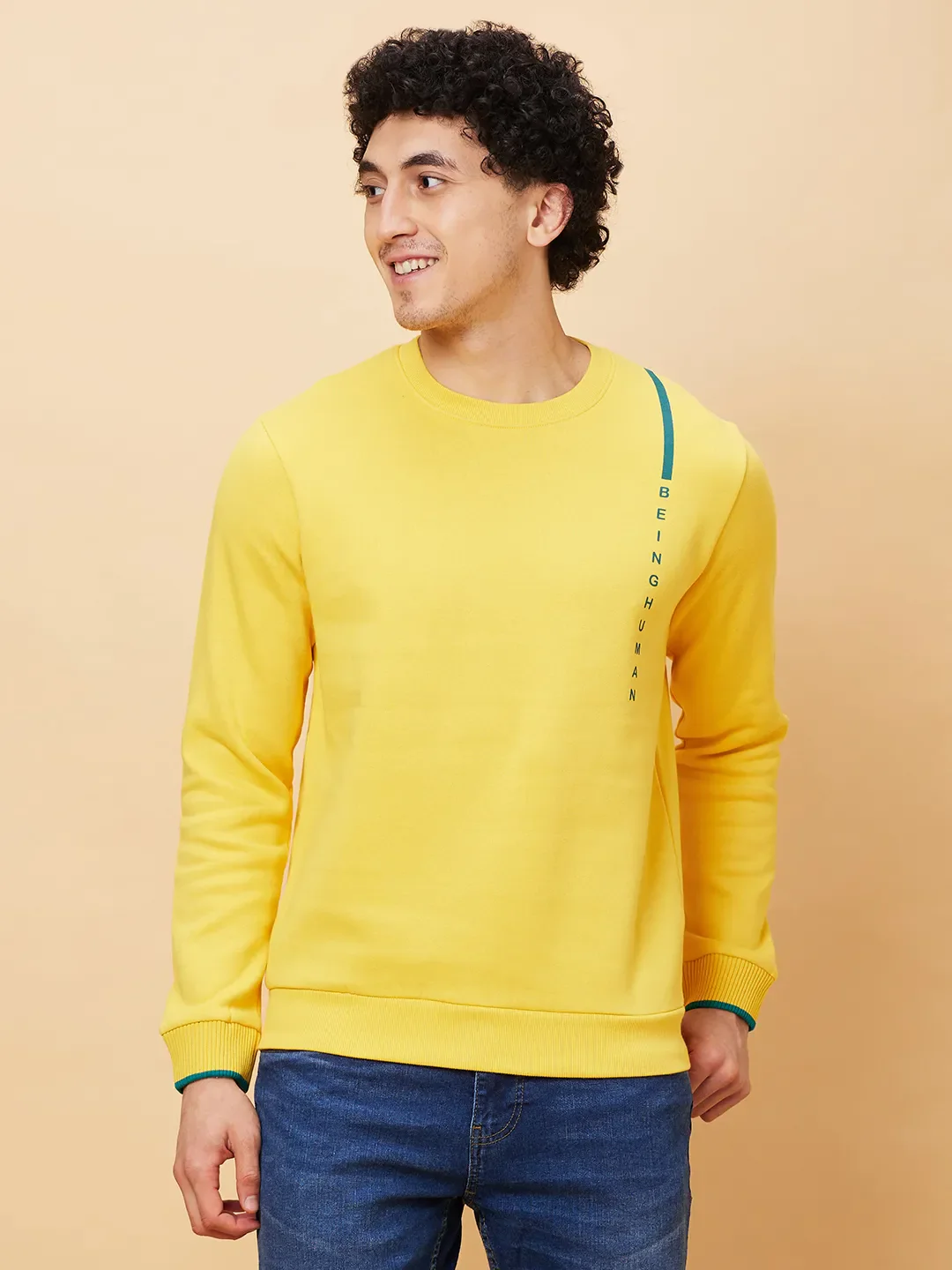 Yellow Regular Fit Round Neck Long Sleeves Men's Sweatshirt by Being Human Clothing
