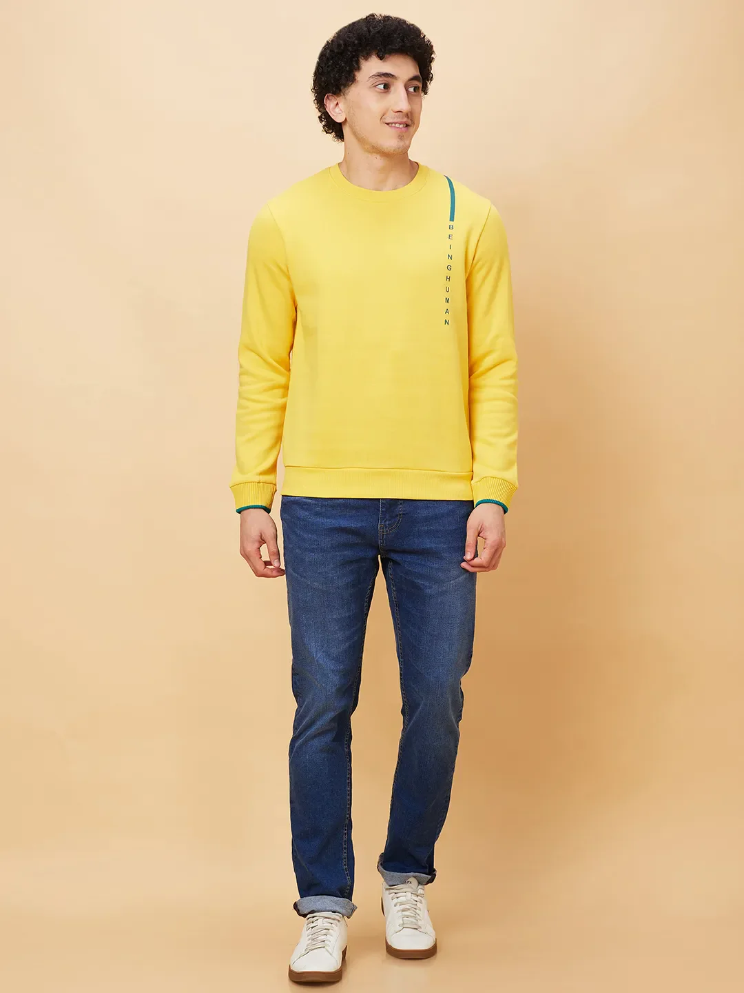 Yellow Regular Fit Round Neck Long Sleeves Men's Sweatshirt by Being Human Clothing - Image 2