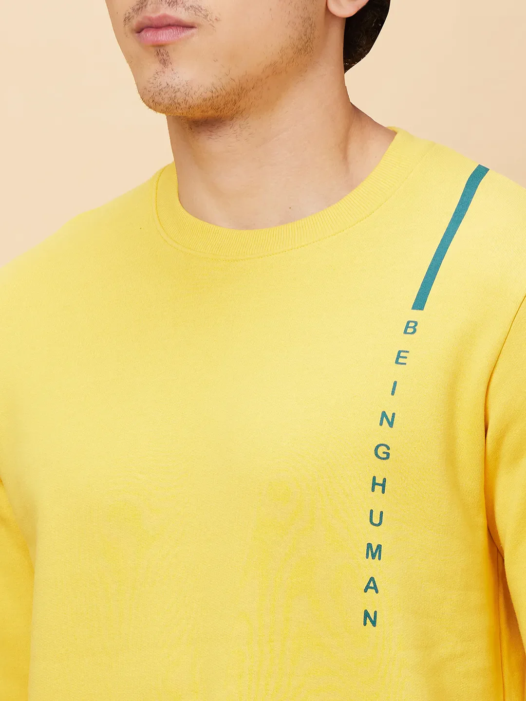 Yellow Regular Fit Round Neck Long Sleeves Men's Sweatshirt by Being Human Clothing - Image 5