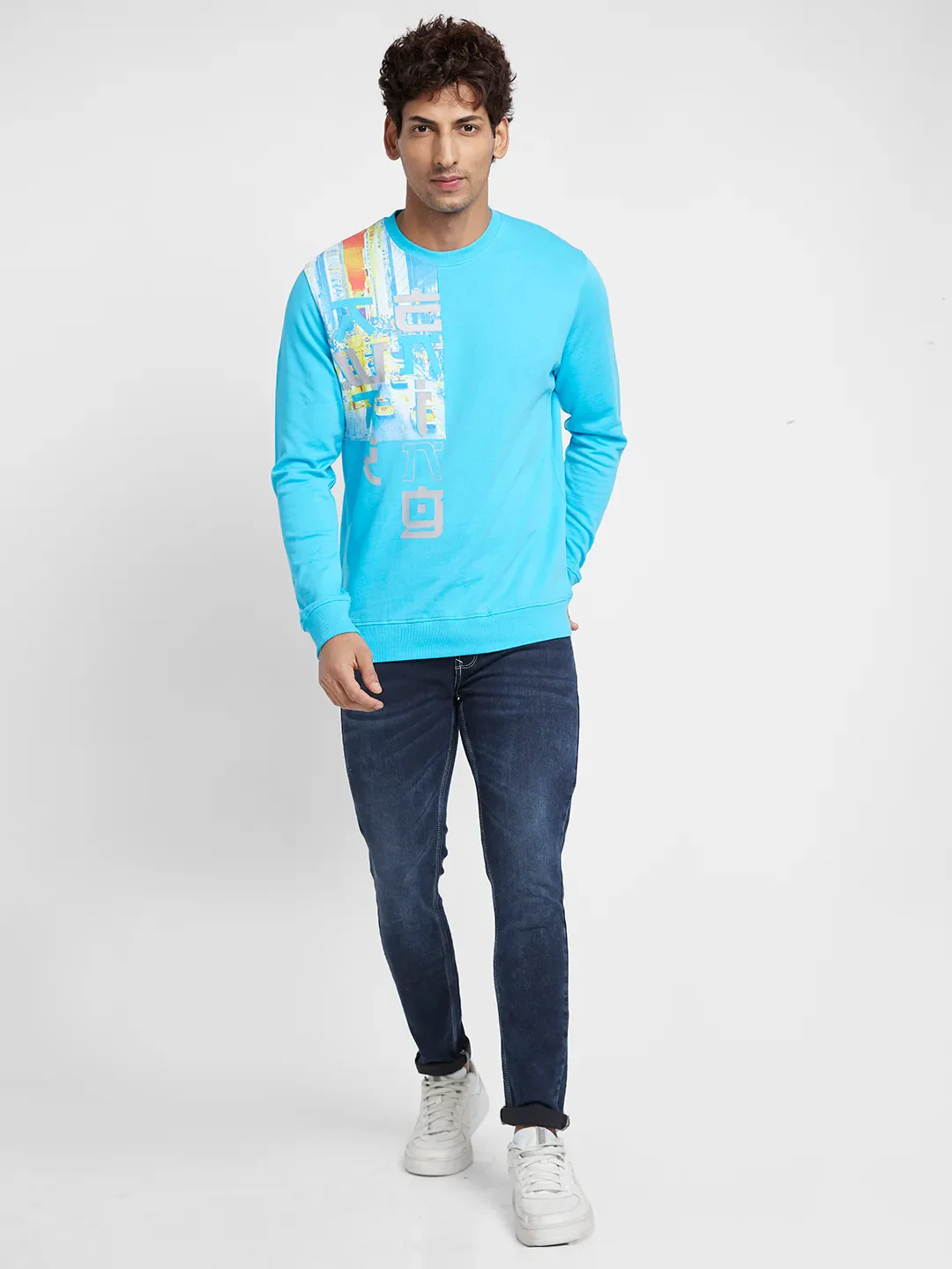 Blue Regular Fit  Long Sleeves Men's Sweatshirt by Being Human Clothing - Image 2