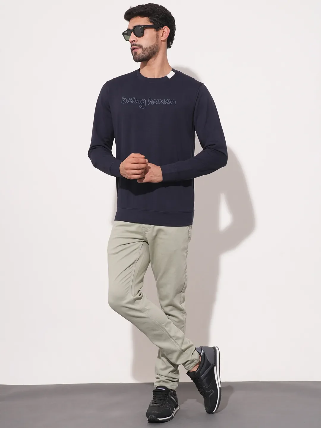 Blue Regular Fit Round Neck Long Sleeves Men's Sweatshirt by Being Human Clothing - Image 2