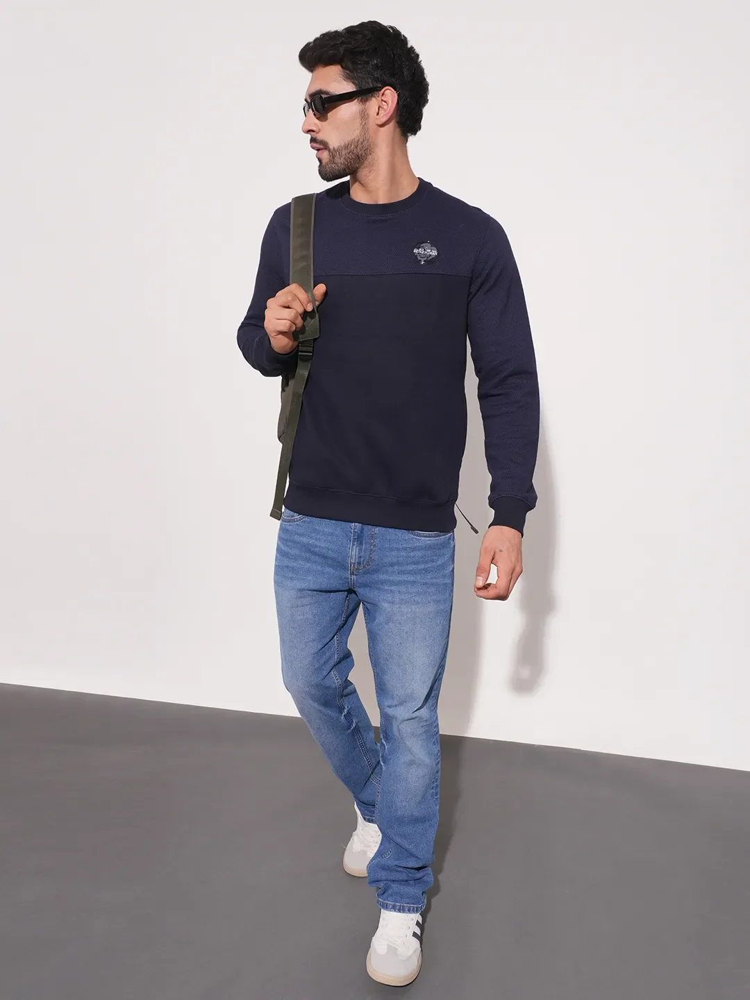 Blue Regular Fit Round Neck Long Sleeves Men's Sweatshirt by Being Human Clothing - Image 2
