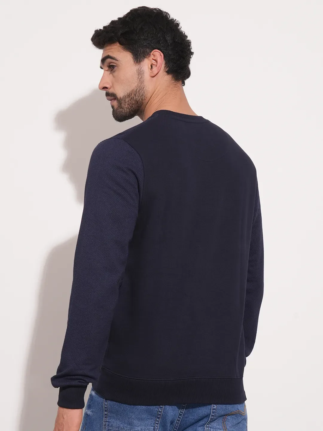 Blue Regular Fit Round Neck Long Sleeves Men's Sweatshirt by Being Human Clothing - Image 3