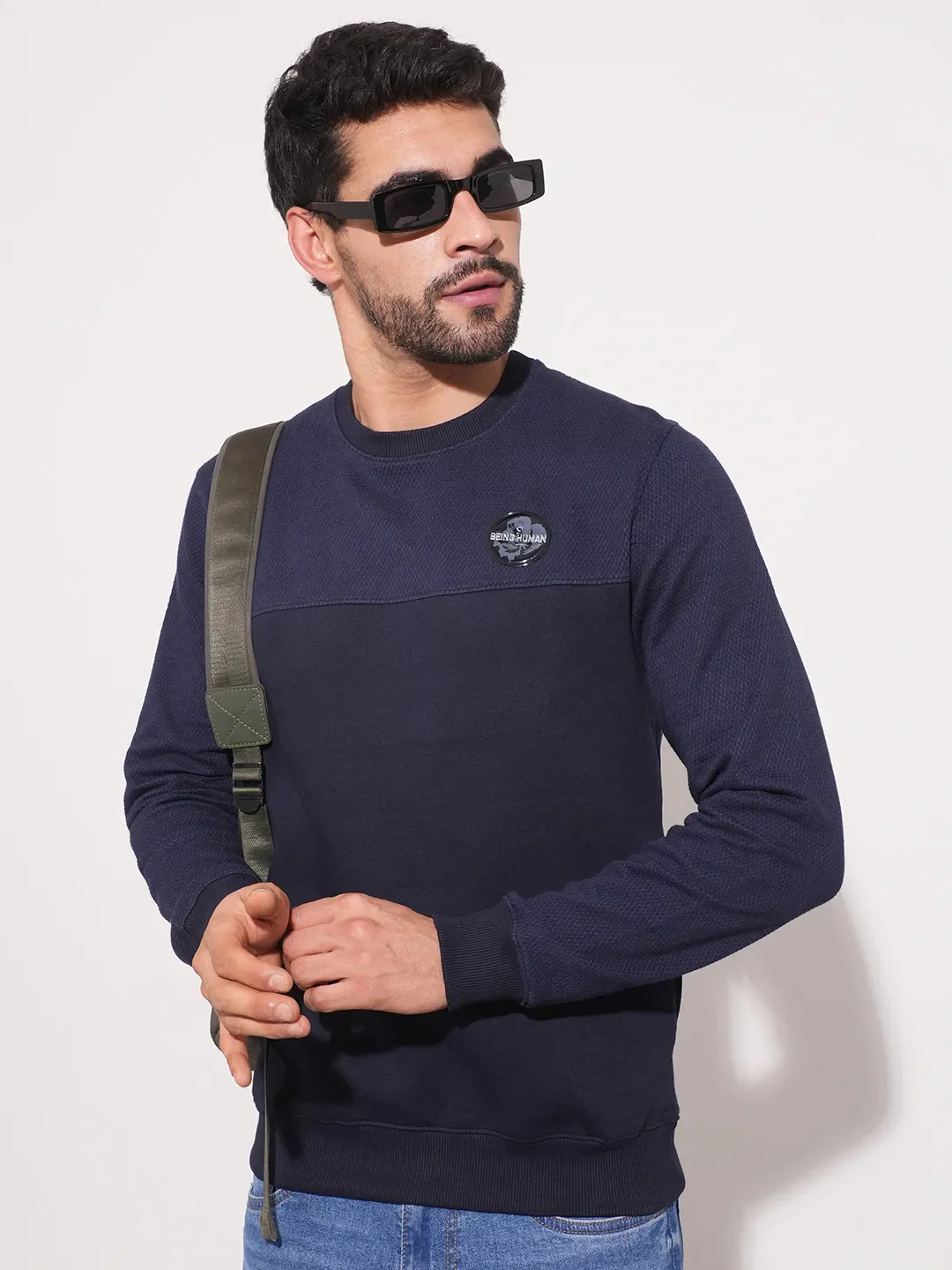Blue Regular Fit Round Neck Long Sleeves Men's Sweatshirt by Being Human Clothing - Image 4