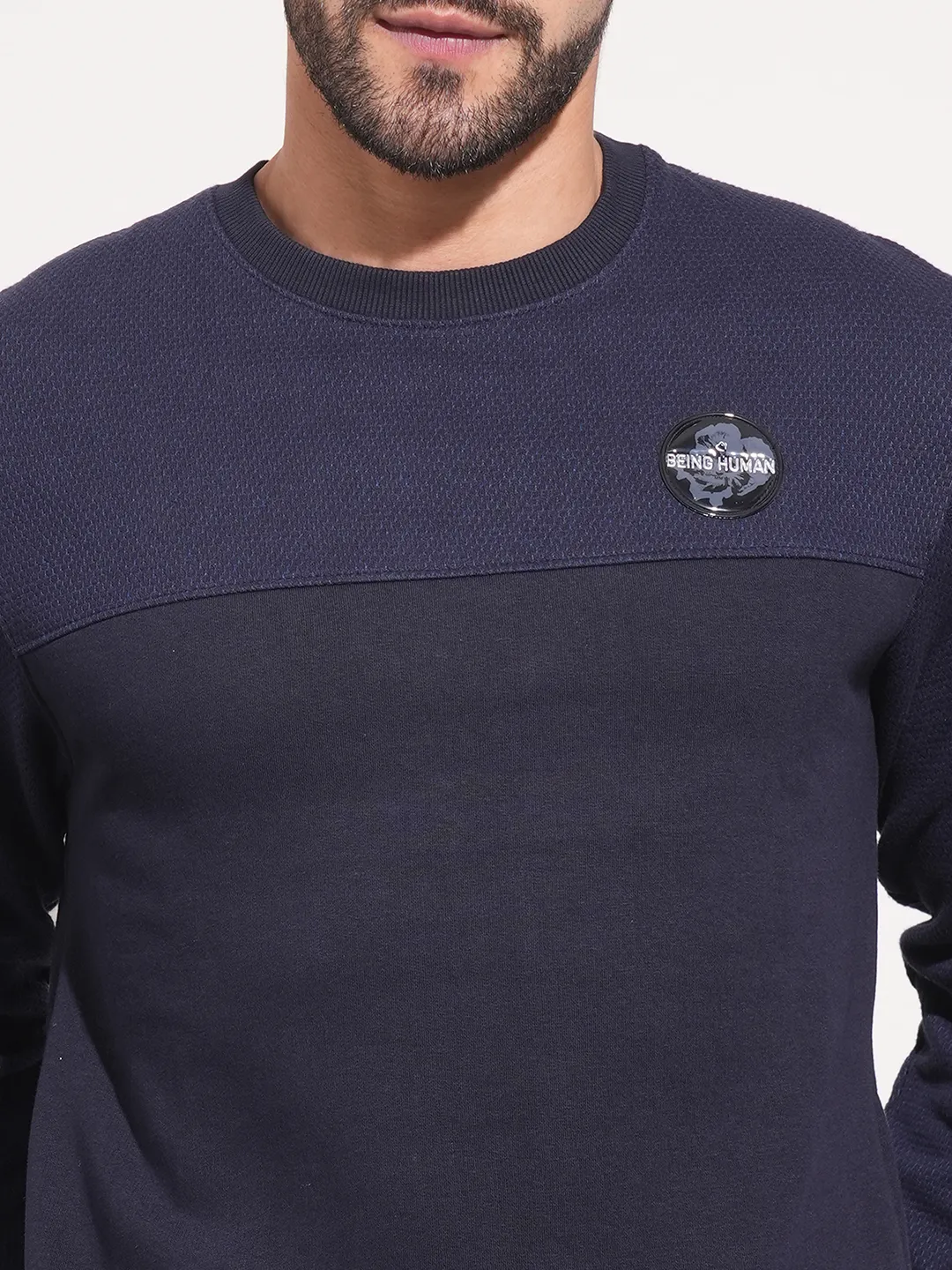 Blue Regular Fit Round Neck Long Sleeves Men's Sweatshirt by Being Human Clothing - Image 5